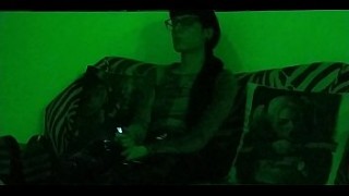 Beth Kinky - Sexy goth domina smoking in green light pantyhose masturbation pt1 HD