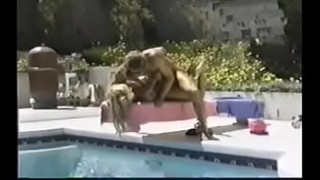Curvy blonde seduces pool cleaner to bang her by the pool