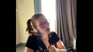 Cute girl with glasses likes to take it in her asshole