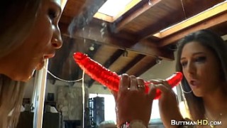 A hot sexy girl rides a dildo and gets a breathtaking orgasm
