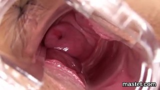 Abby gapes her cunt wide open so we can see her cervix