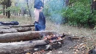 Two Russian girls are walking through the woods masturbate