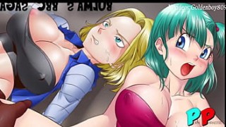 Dragon Ball Hentai: Bulma and 18 fucked sexy film play by black androids