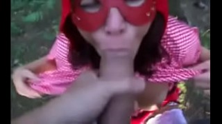 Little Red Riding Hood fucks with a scary Big Wolf in the woods, oral, vaginal and sexy video china butt sex, cum swallowing