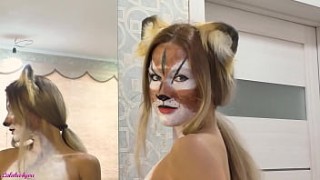 Nikita undresses Sweet Cat and eats her sweet pussy