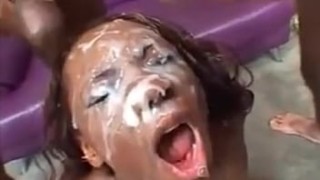 Thai babe Malina facialized by double load of hot jizz