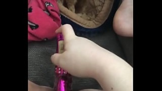 He fucks a toy while a toy fucks her