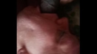 Dude feeding hot sexy chick with cock and cum shot