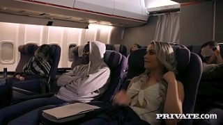 Young milf masturbates in the toilet of the plane