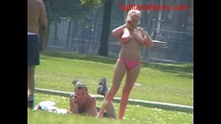 Blonde lady with xxxsic big tits outdoors - tightandhorny.com