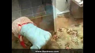 Sexy russian blonde blowjob on kitchen