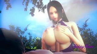 One Piece pone video Hentai 3D - Boa Hancock rubbing tits, boobjob and cowgirl in the garden