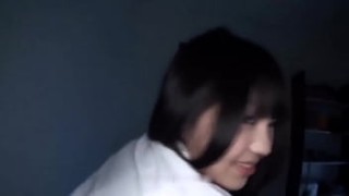 Asian girl masturbates in kitchen then gives head to guy