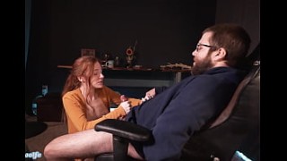 Cute Sunny - Redhead teeny taking fat cock on the sofa