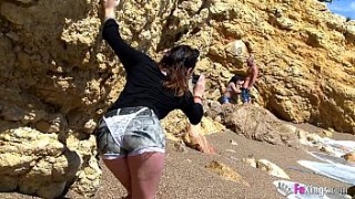 Brazilian blonde girl bang on the beach