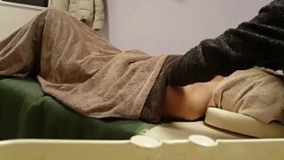 Sexy asian cuty gives oil massage and worships white cock
