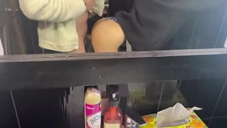 Step Mom gets deep throat and pissing on a public toilet